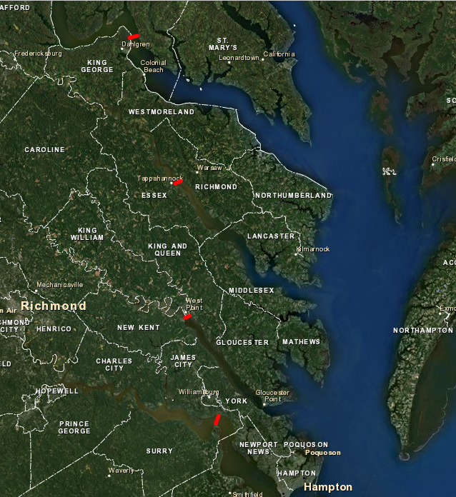 upstream salinity boundary (roughly 5ppt) for growing oysters