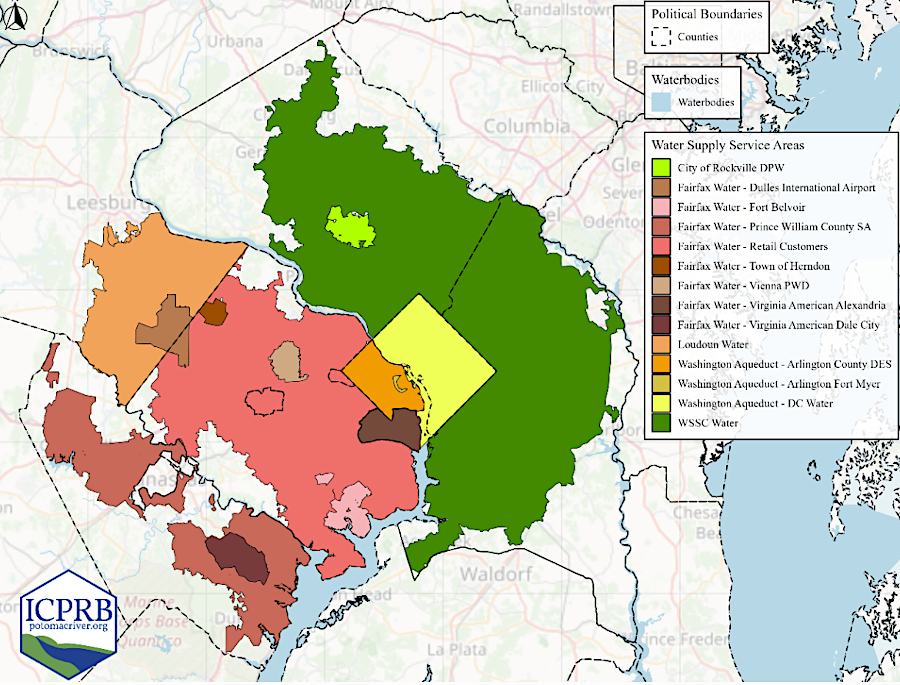 water supplier service areas (omitting City of Manassas) in 2025
