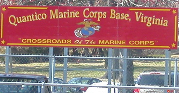 sign at Quantico greeting those who arrive by VRE/Amtrak