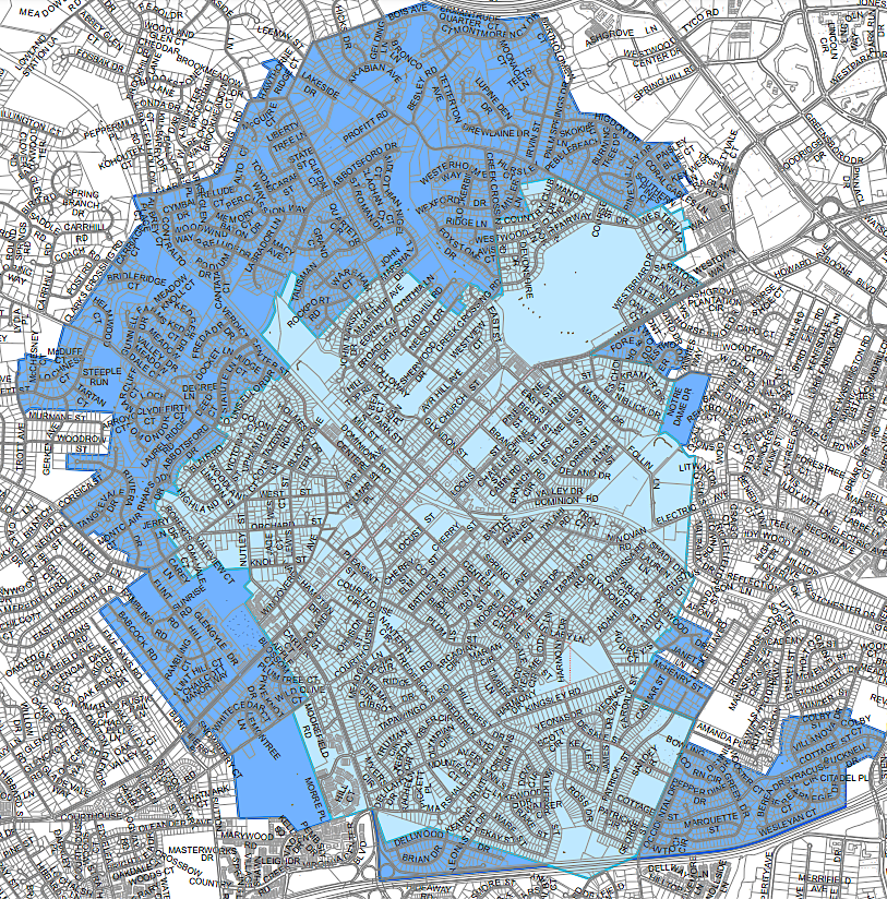 Vienna provides drinking water to town residents (light blue) and some Fairfax County residents (dark blue) - who must pay the higher rates charged by the town