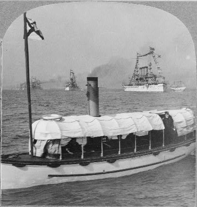 Jamestown Exposition visitors arrived by boat, and could see the Great White Fleet in Hampton Roads