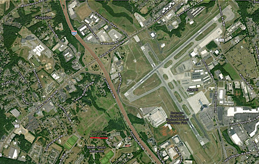 the Roanoke-Blacksburg Airport plans to extend the runway westwards across I-581 into the old Countryside Golf Course