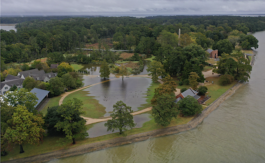 burial sites of early Jamestown colonists are now inundated during high water, as in October 2021 after a nor'easter