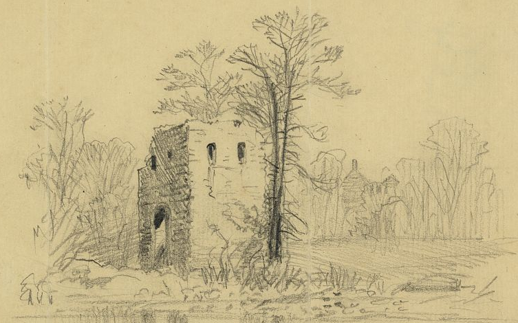 in 1864, only the tower remained from the church that was constructed in the 1600's