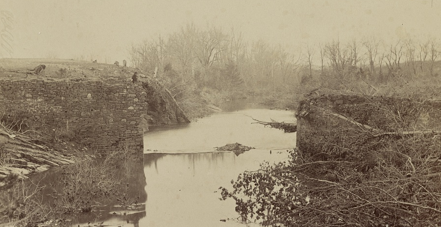 the Stone Bridge over Bull Run was destroyed when Confederate forces evacuated Northern Virginia in March, 1862