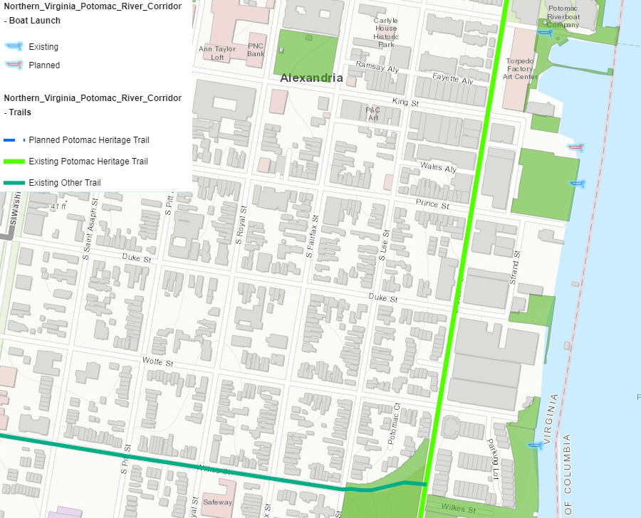 existing and new boat launches are planned along the Potomac Heritage National Scenic Trail in downtown Alexandria