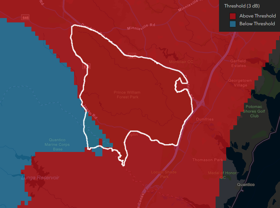 chronic noise levels are three decibels (dB) above natural levels for all trail segments in Northern Virginia
