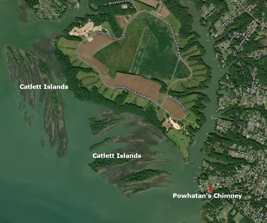 Timberneck Farm was adjacent to Catlett Islands and near Powhatan's Chimney