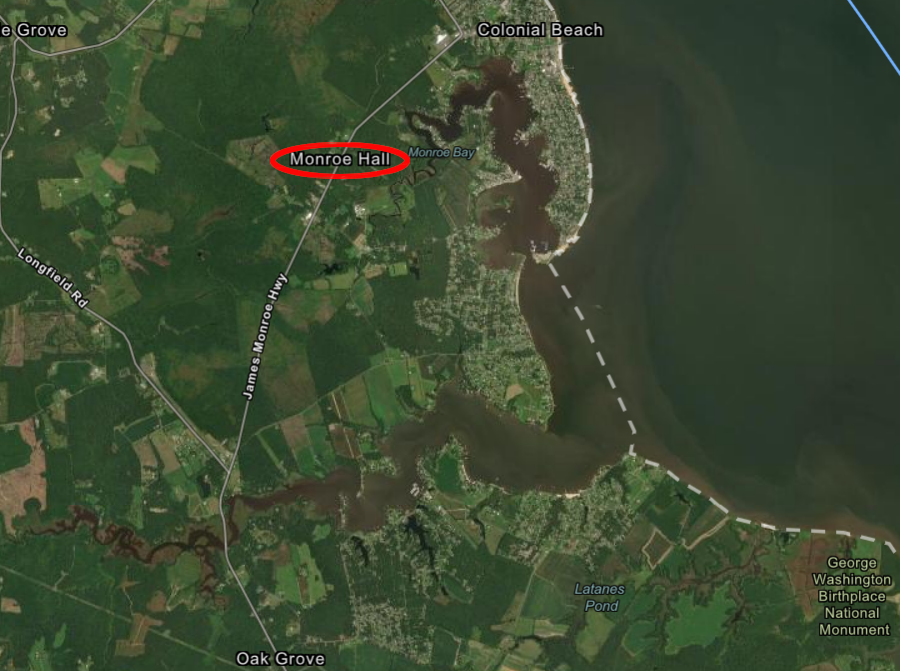 James Monroe was born five miles from George Washington's birthplace, also in Westmoreland County