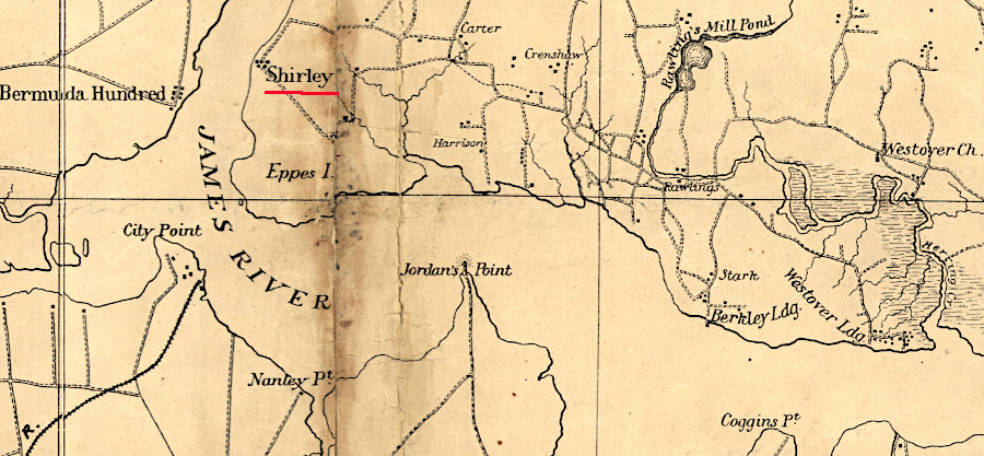 Shirley Plantation is upriver from Berkeley Plantation and Westover