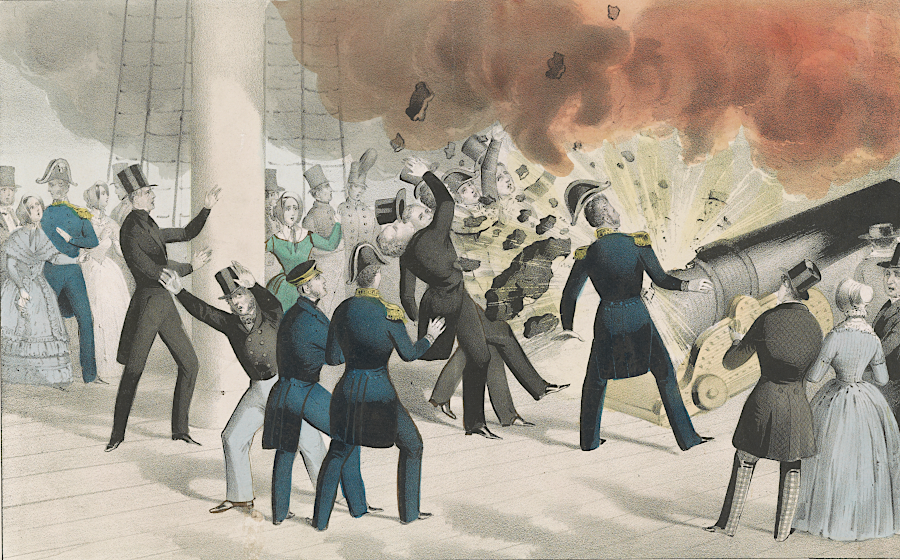 President Tyler was belowdecks when the explosion of a naval gun killed, among others, the Secretary of State and the Secretary of the Navy