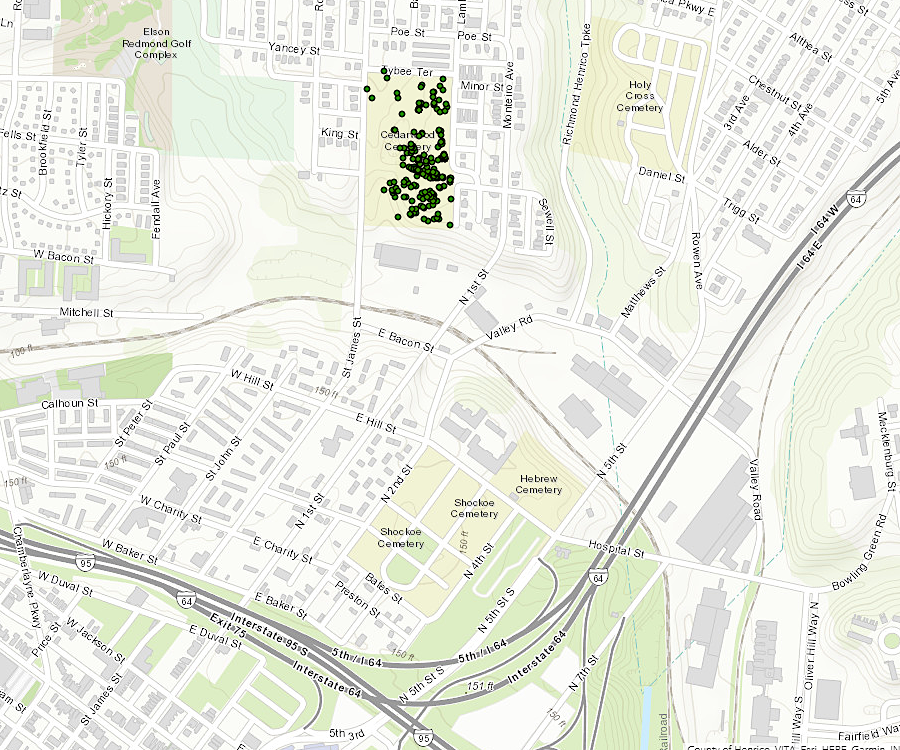 burial sites identified at Cedarwood Cemetery, established in 1816 for enslaved and free blacks in Richmond