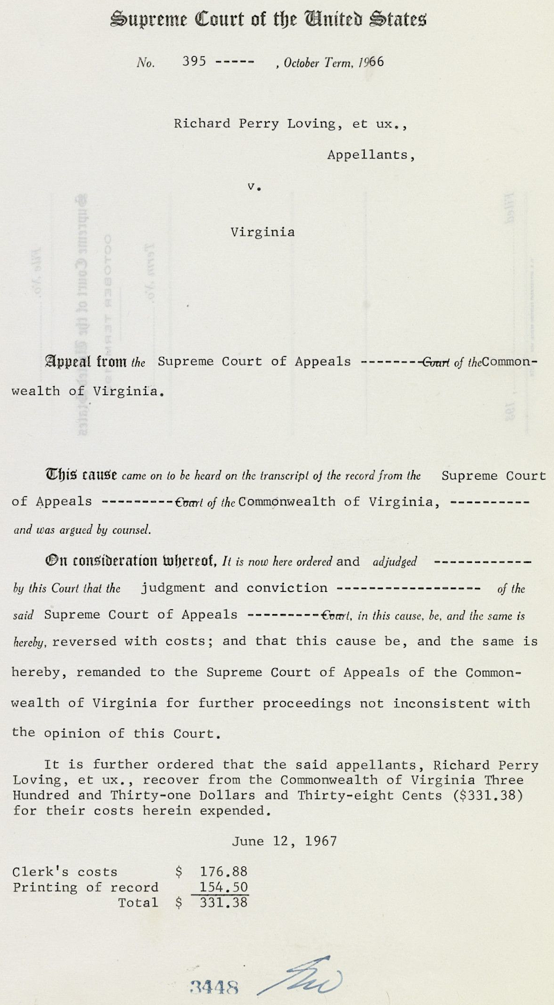the US Supreme Court ruled in 1967 that Richard and Mildred Loving could be married and live in Virginia, overturning one more Jim Crow law