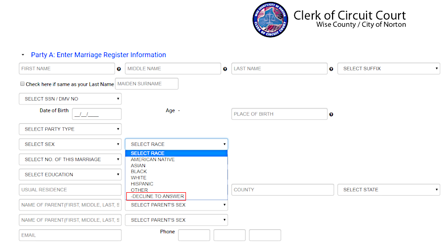 the option to Decline to Answer regarding racial identity was authorized by an Attorney's General opinion in 2019
