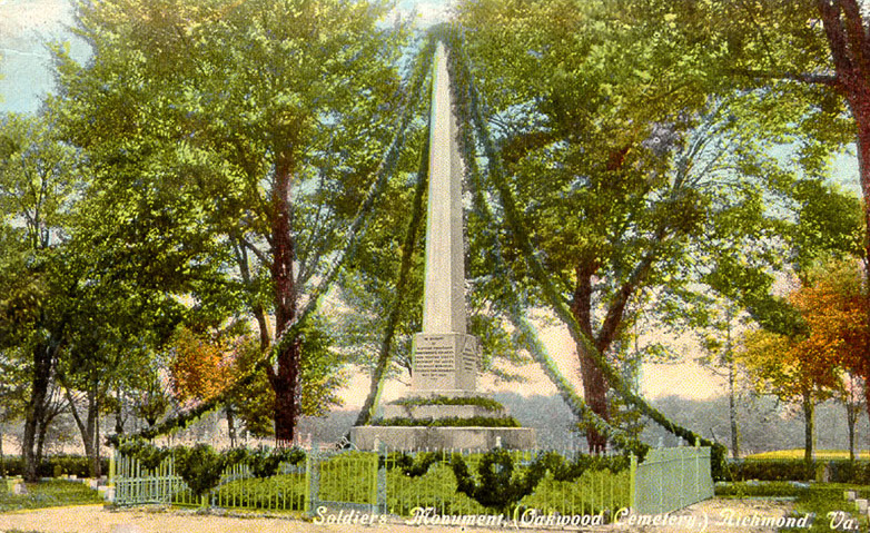 an obelisk honoring Confederate soldiers was erected in Oakwood Cemetery in 1871