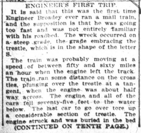the wreck may have been caused because the engineer lacked experience with driving the Fast Mail on the route
