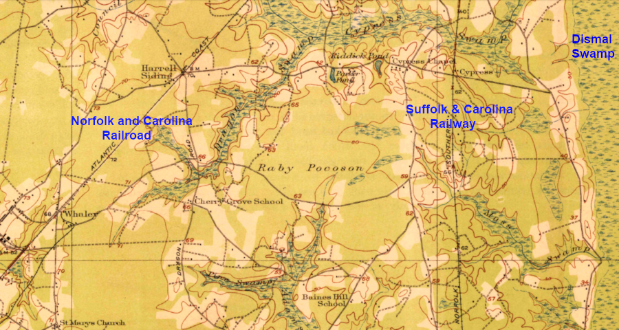 the Norfolk and Carolina Railroad built on the west side of the Dismal Swamp to Suffolk, while the original Norfolk Southern built on the east side to Norfolk