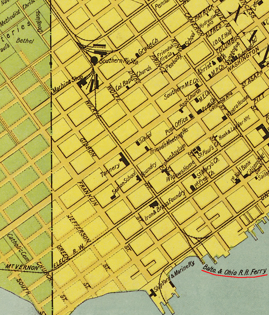 the Baltimore & Ohio Railroad used a ferry to transport freight by barge across the Potomac River to Alexandria until 1906