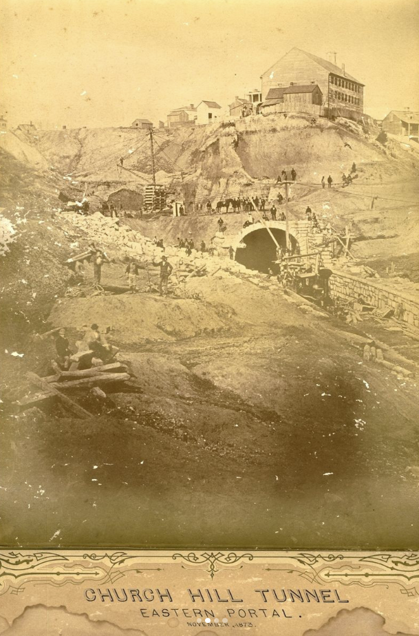 eastern portal of the Church Hill Tunnel under construction in 1873