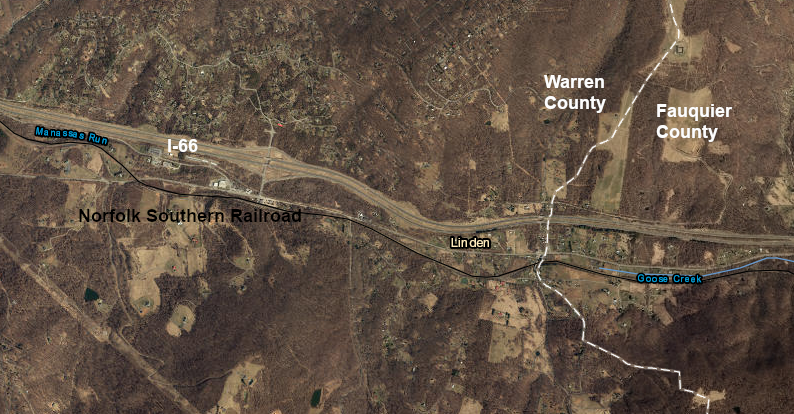 the Manassas Gap railroad route took advantage of a wind gap in the Blue Ridge carved by Manassas Run and Goose Creek