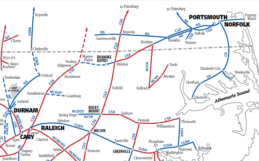 the only rail service in the Ahoskie region today is provided by the North Carolina & Virginia Railroad