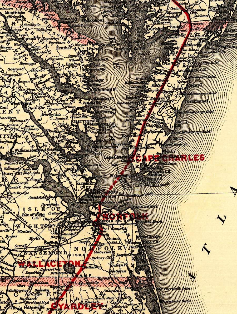 the Norfolk, Wilmington & Charleston Railroad was a speculative proposal in 1891 to connect existing rail lines and build new track from the Eastern Shore to South Carolina