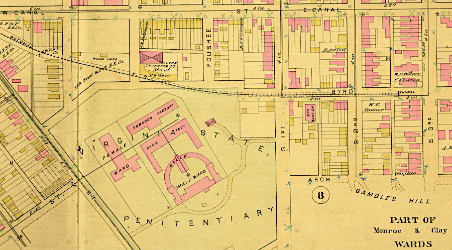 the Connection Railroad cut a tunnel through Gambles Hill, next to the State Penitentiary