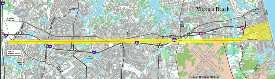 study corridor for extending light rail from Norfolk into Virginia Beach