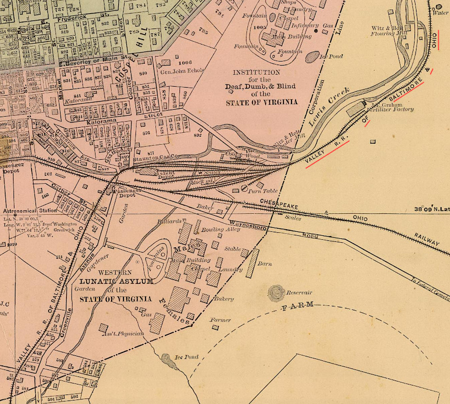 the Valley Railroad passed north-south through Staunton, while the Chesapeake and Ohio Railroad passed east-west