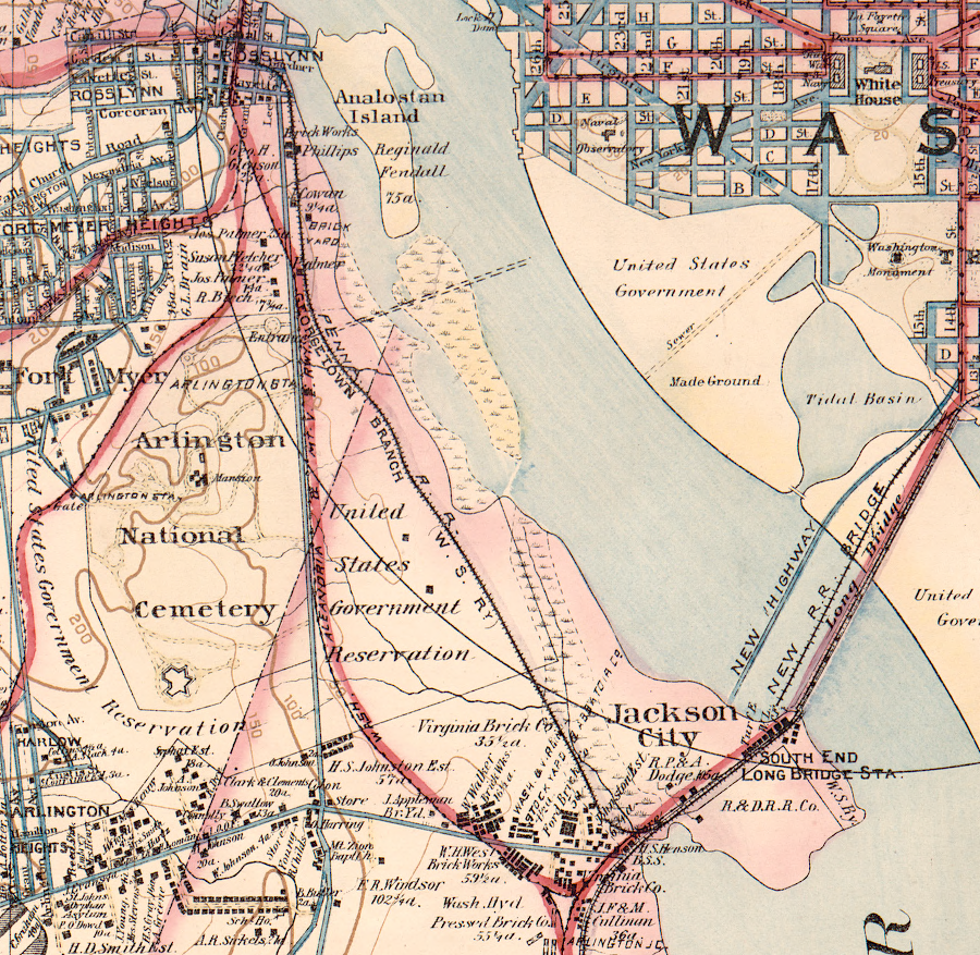 the Washington, Alexandria, & Mt. Vernon Electric Railway connected Rosslyn with Mount Vernon, starting in 1892