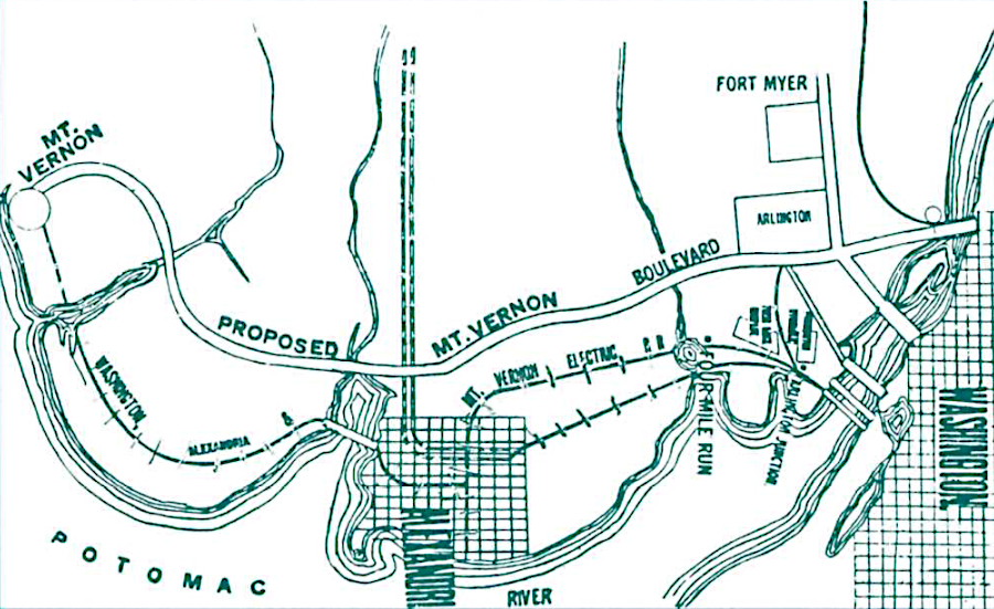 the George Washington Memorial Parkway forced removal of the trolley line between Alexandria-Mount Vernon