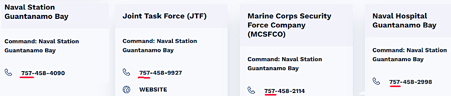 US military facilities at Guantanamo Bay use the 757 area code