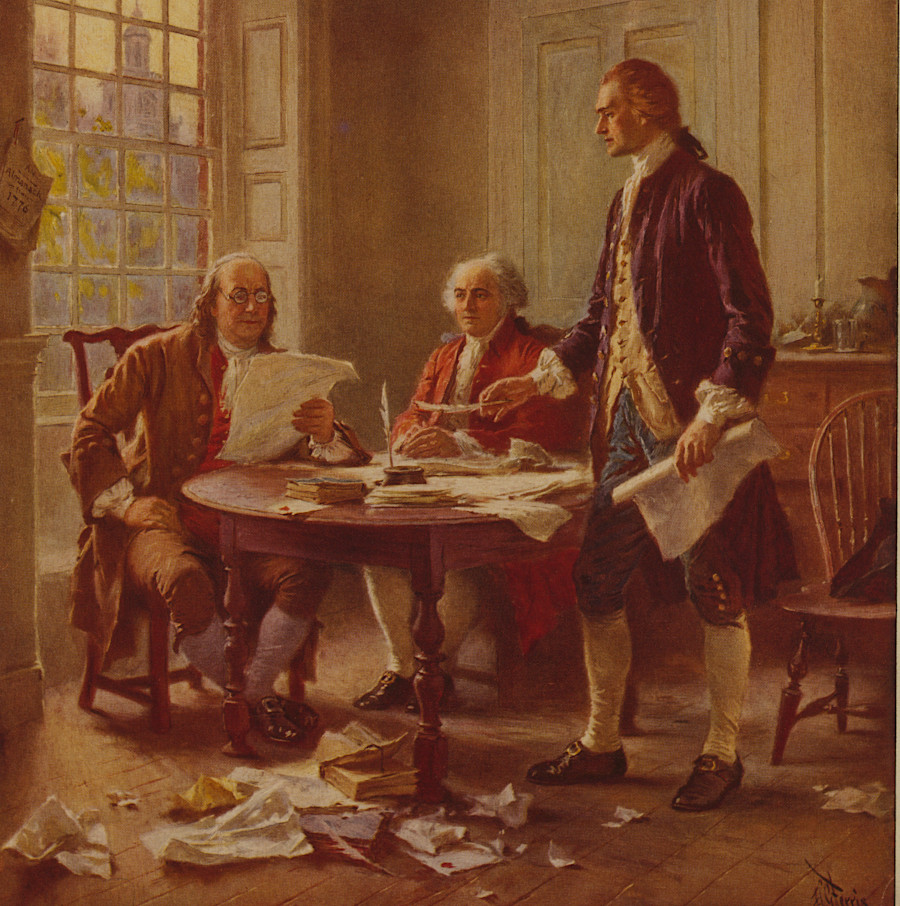 in 1776, Thomas Jefferson accepted Benjamin Franklin's suggestion to change sacred & undeniable to self-evident