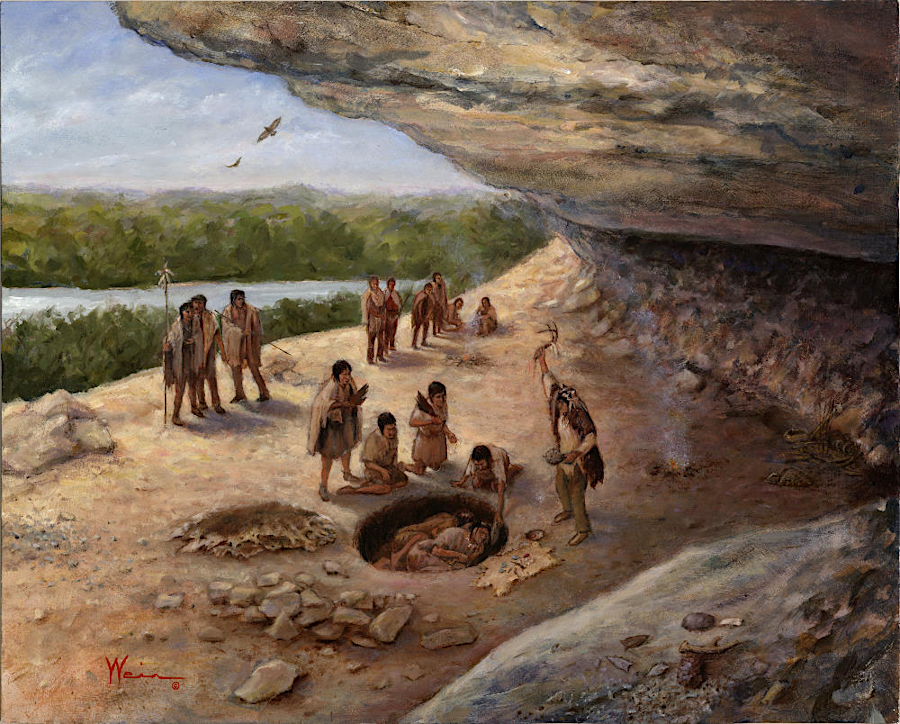 the 11,000 year old grave at Horn Shelter in Texas suggests Paleo-Indians brought their religious beliefs when they migrated into North America