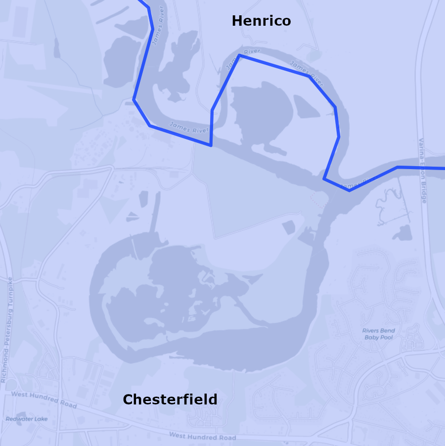 Chesterfield County annexed Farrar's Island in 1922, so the James River defined county boundaries again