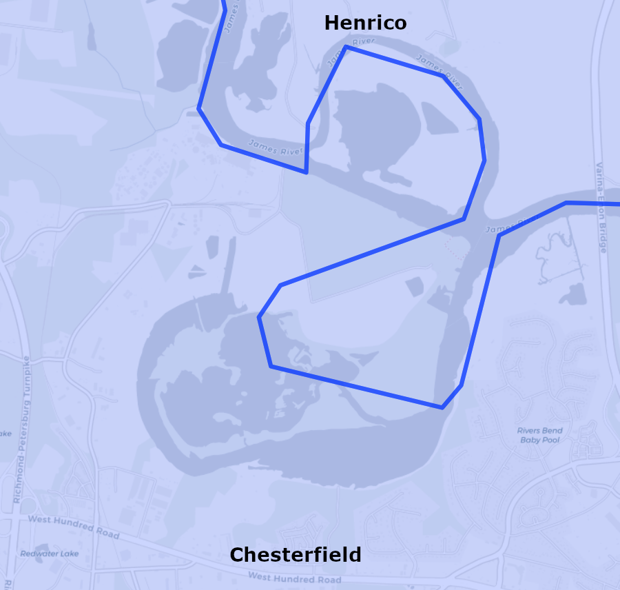 Chesterfield County annexed Farrar's Island in 1922, so the James River defined county boundaries again