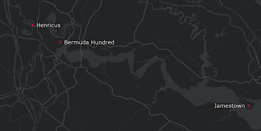 Sir Thomas Dale established Henricus in 1611 and Bermuda Hundred in 1613, expanding English control over the James River