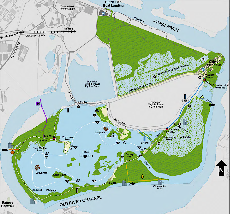 visitors to the Citie of Henricus historical park drive past the fly ash pond of the Chesterfield Power Plant