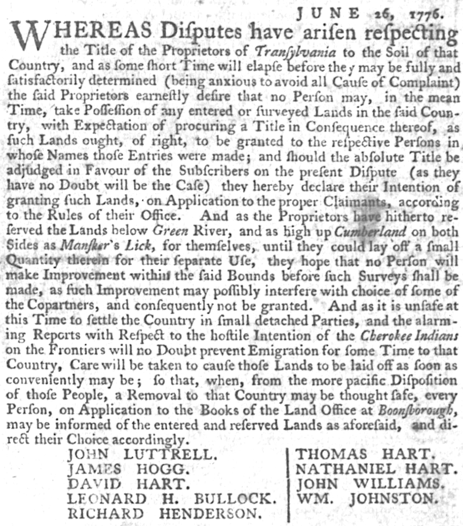 patenting land in Transylvania remained challenging throughout the American Revolution
