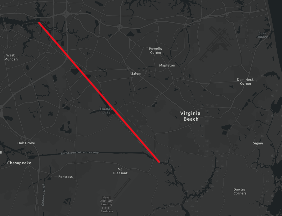 the Albemarle and Chesapeake Canal could have connected to the Eastern Branch of the Elizabeth River, but was built in 1859 to the Southern Branch