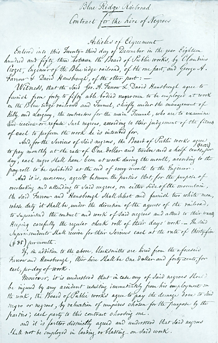 The Blue Ridge Railroad used enslaved workers in 1854