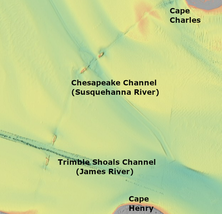 the Chesapeake Bay Bridge-Tunnel crosses two ancient river channels