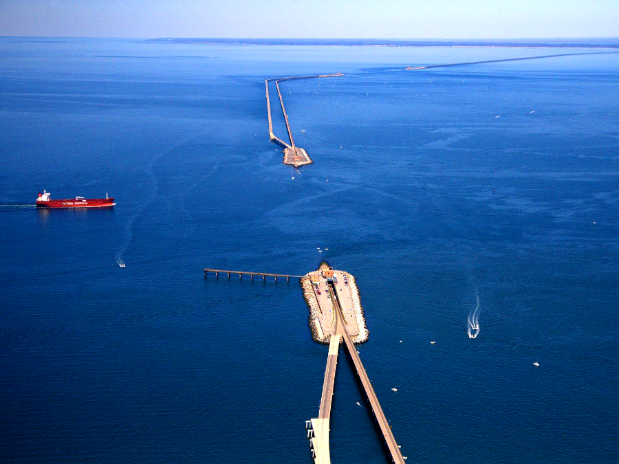 the Chesapeake Bay Bridge-Tunnel includes above-water bridge spans and underwater tunnels