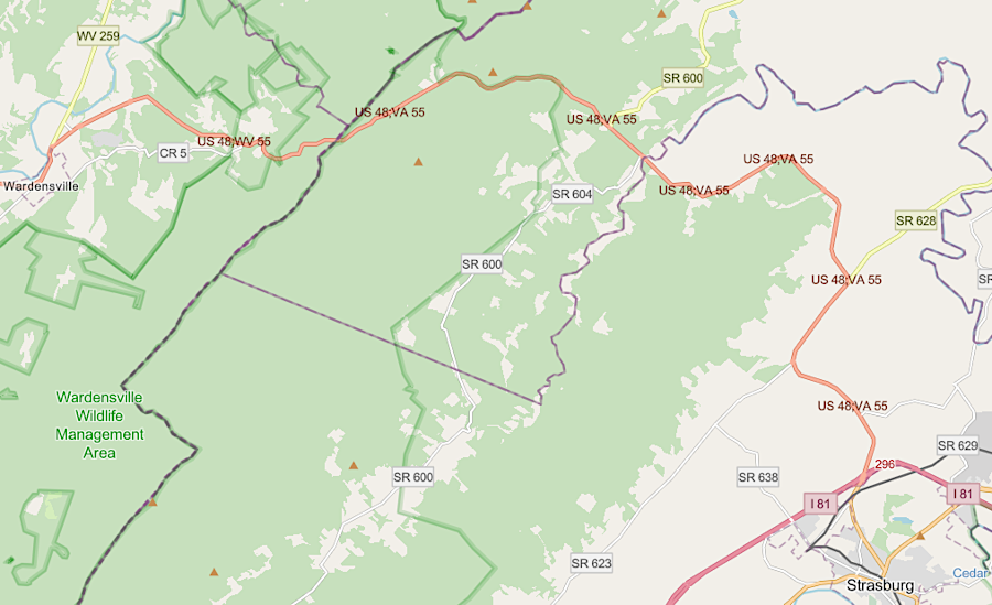 US 48/Virginia Route 55 is the current 2-lane highway through Shenandoah County from I-81 to the West Virginia line