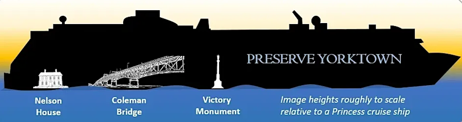 Preserve Yorktown objected to the large cruise ships, while accepting visits from those with ~200 passengers or less