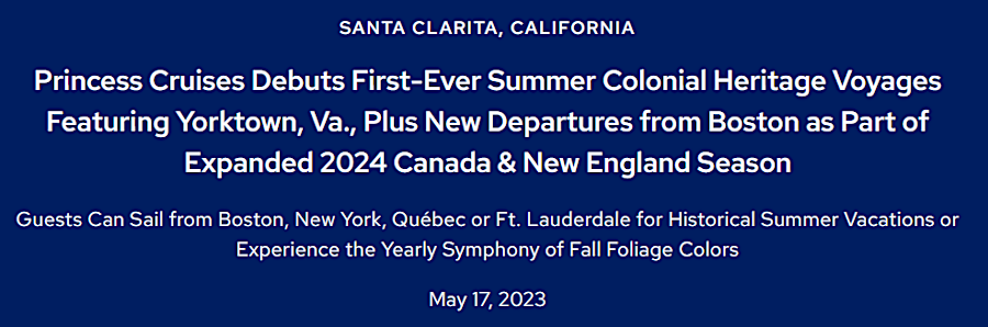 in 2023, Princess Cruise Lines announced its first-ever stops in Yorktown were scheduled in 2024