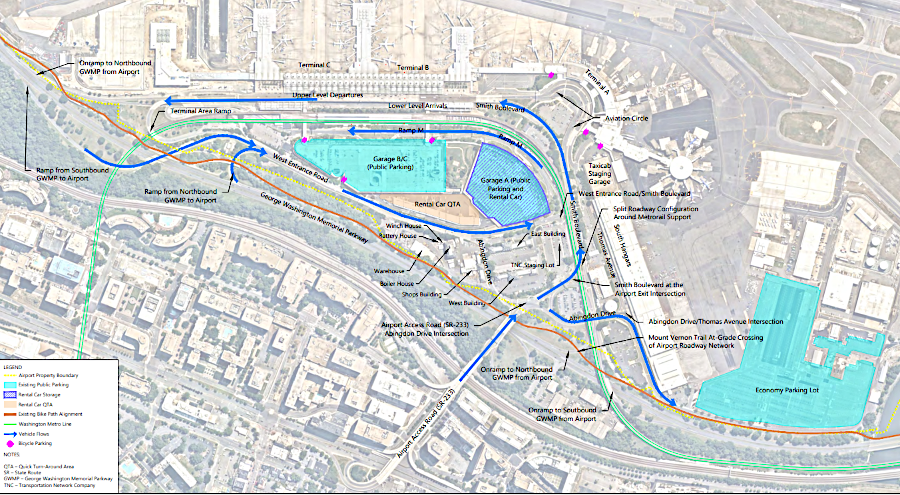 existing public parking garages and roadways at Reagan National were congested in 2023