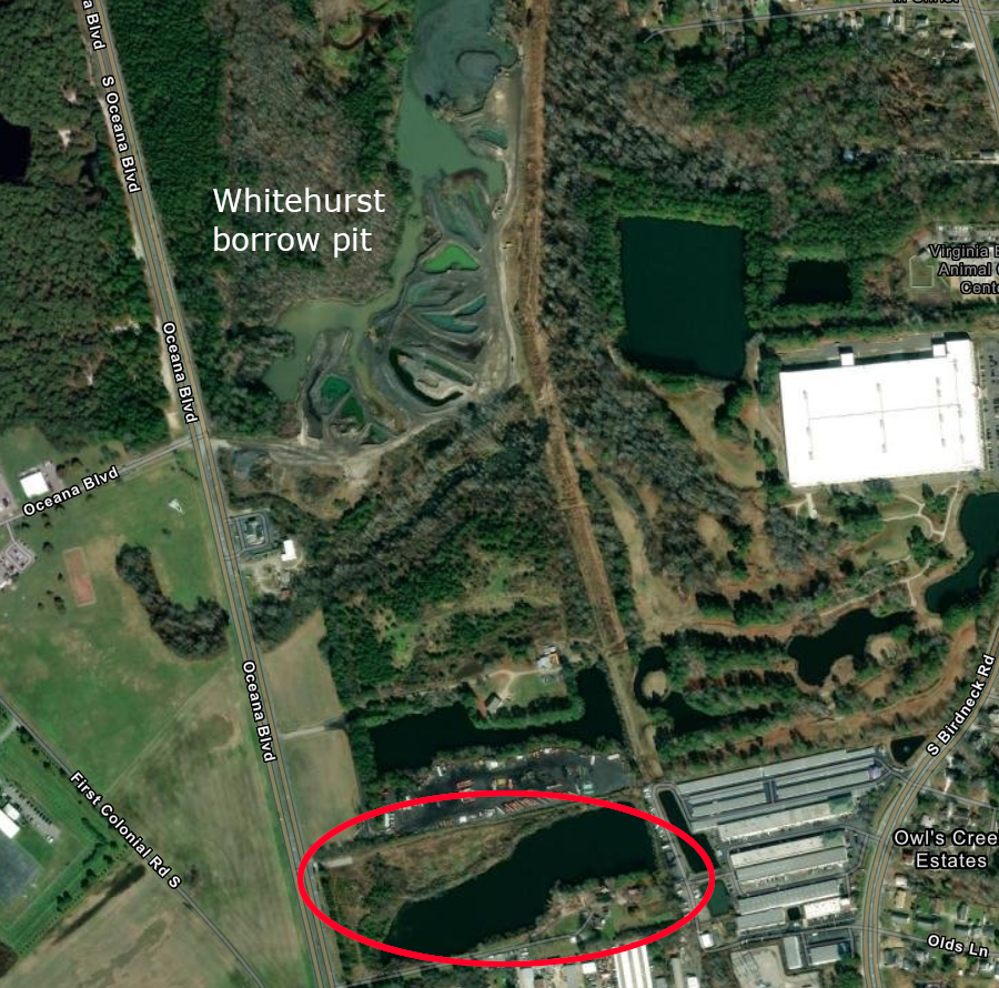 after filling the Whitehurst borrow pit, Virginia Beach planned to move south slightly and use another borrow pit for Lynnhaven Inlet dredge spoils