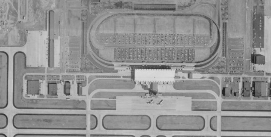 site of the current Dulles International Airport terminal in 1953 and 1972 (before expansion)