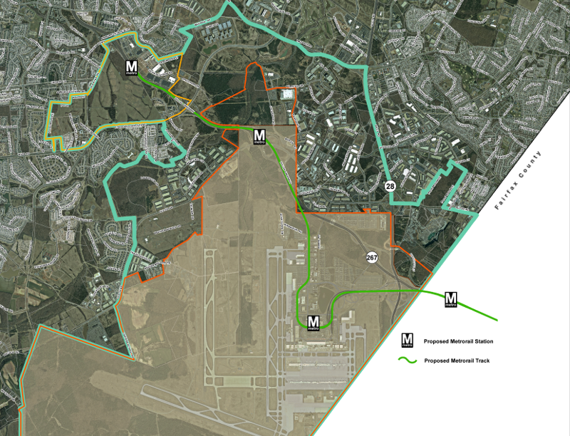 the Silver Line of Metrorail goes past Dulles International Airport and is designed to spur transit oriented development in suburban Loudoun County, as well as transport airport passengers